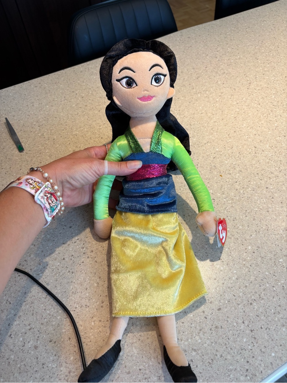 Ty Disney Princess Mulan Plush Doll in Green, Yellow, Black & Blue